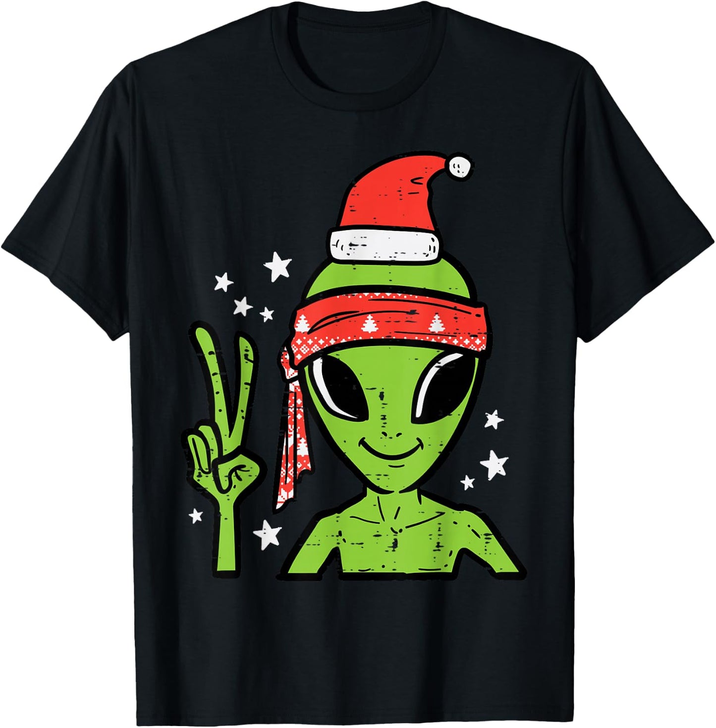 Christmas Alien Santa Peace Hand Xmas Space Men Boys Kids T-Shirt - T-Shirt | Black