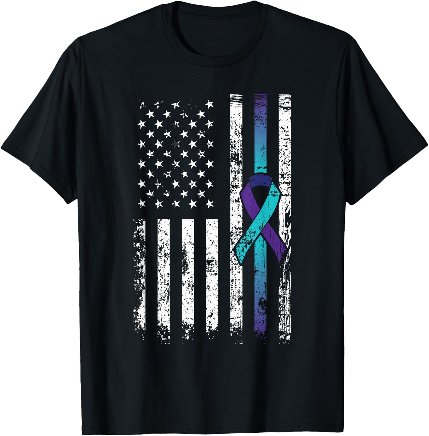 Suicide Depression American Flag Prevention Awareness T-Shirt - T-Shirt | Black