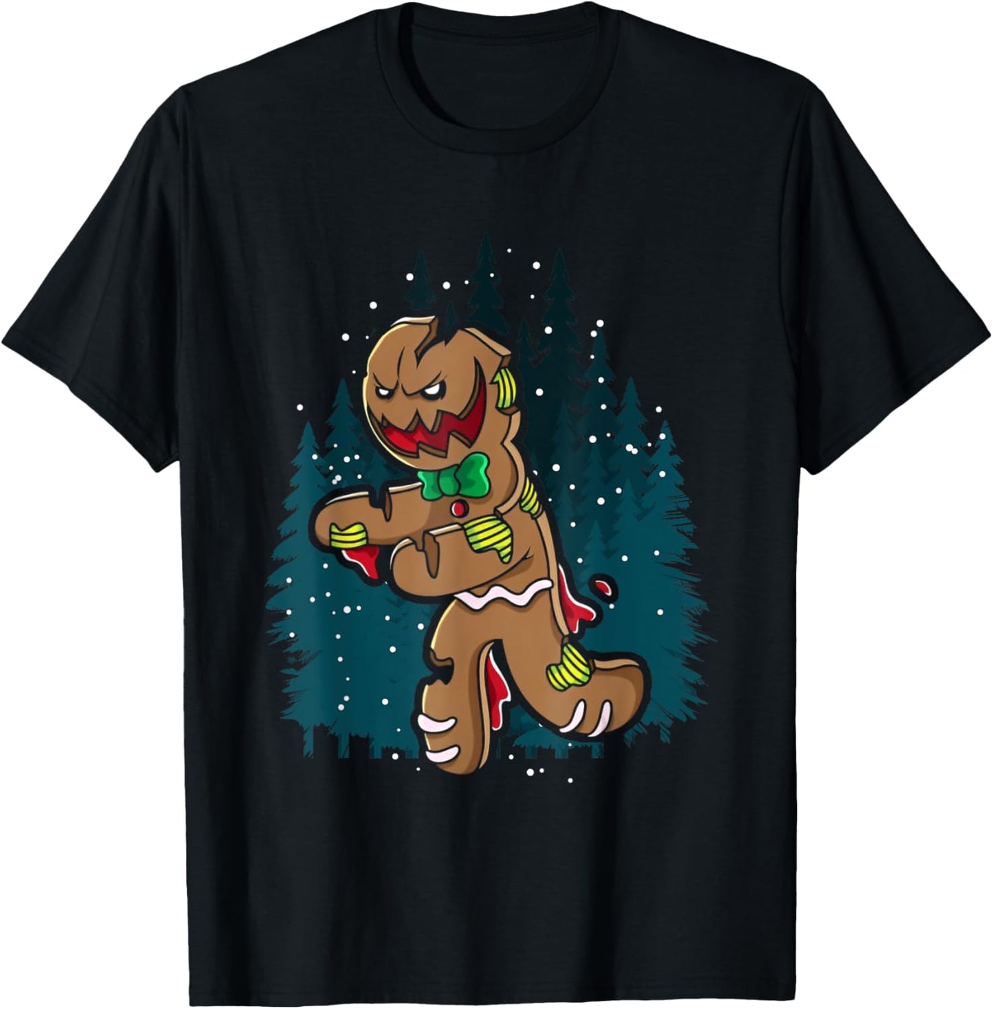 Creepy Zombie Gingerbread Man Funny Scary Christmas Holiday T-Shirt - T-Shirt | Black