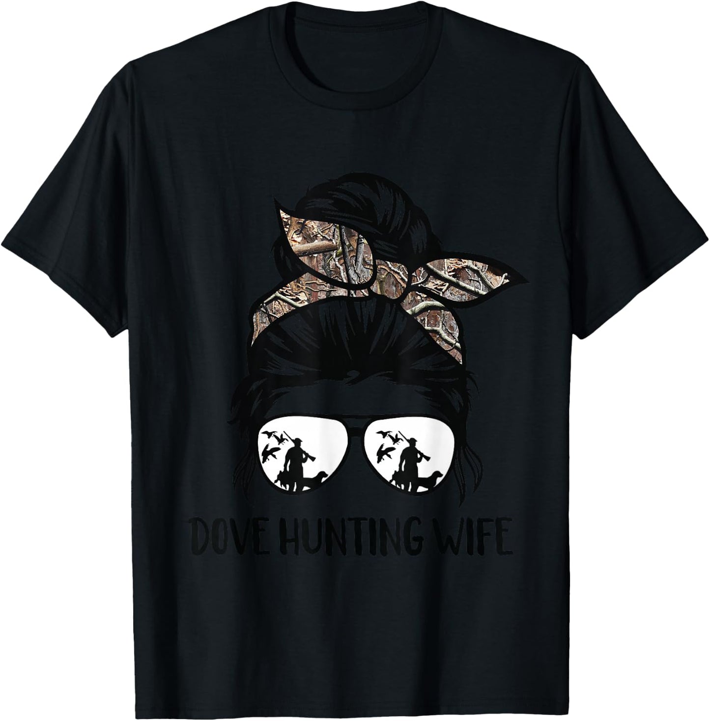 Dove Hunting Wife Messy bun Funny Dove Hunter Woman mom T-Shirt - T-Shirt | Black