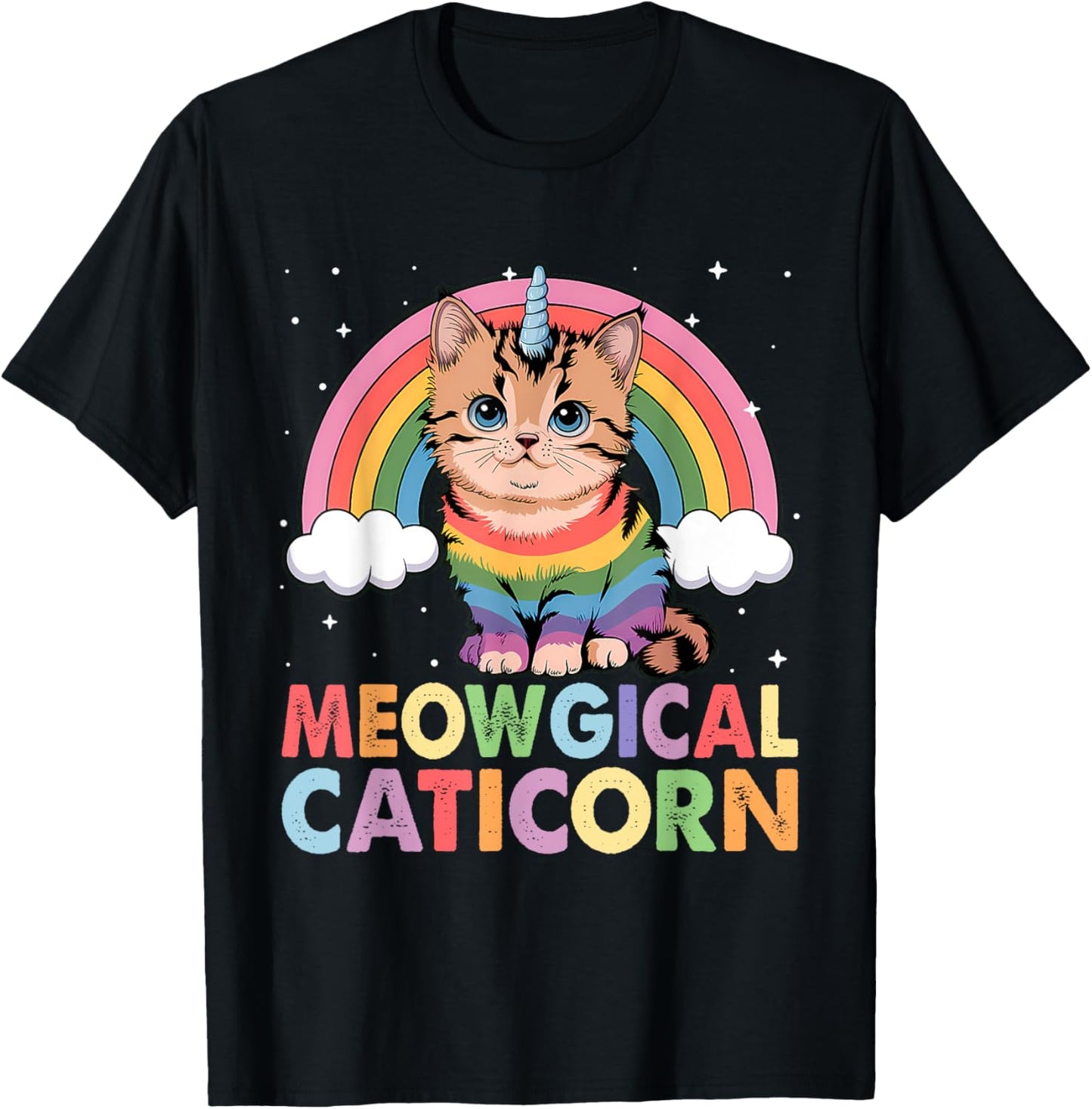 Meowgical Caticorn Cat Unicorn Girls Women Kittycorn T-Shirt - T-Shirt | Black