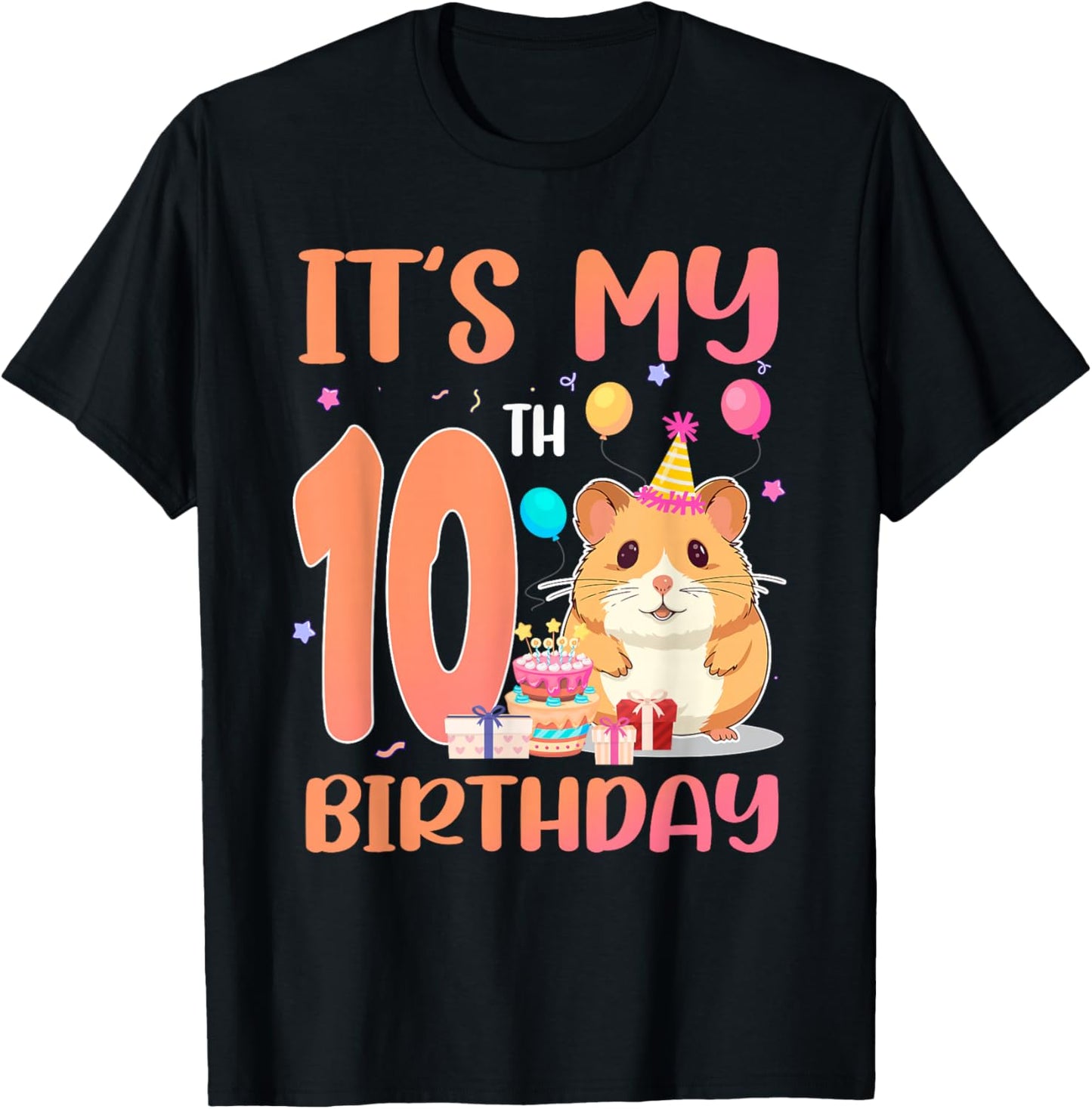 It's My 10th Birthday Cute Hamster 10 Year Old Kids T-Shirt - T-Shirt | Black