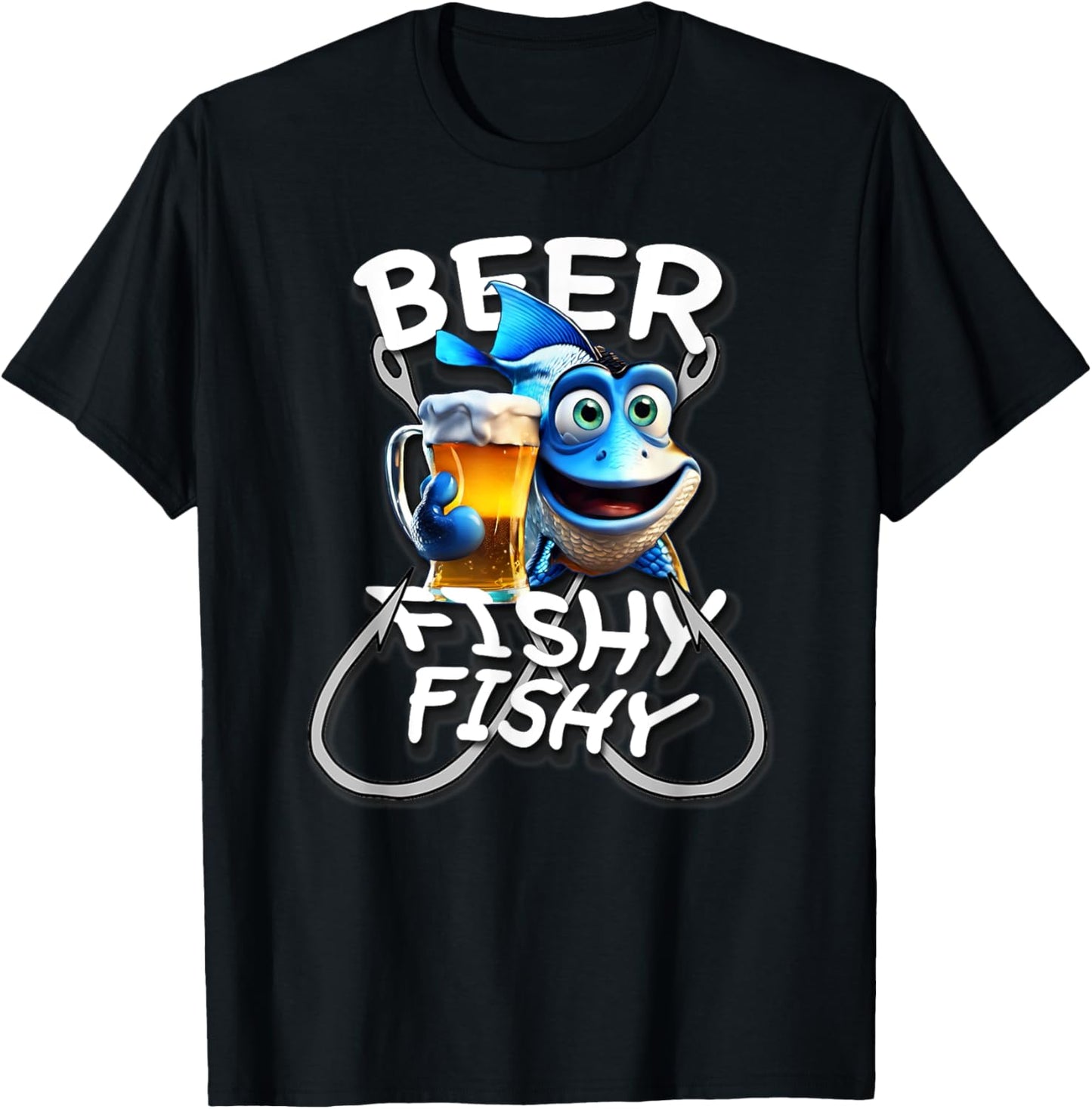Beer Fishy Fishy Funny Fish Holding A Beer, By Yoraytees T-Shirt - T-Shirt | Black