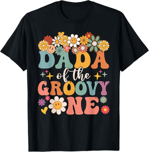 Retro Dada of Groovy One Matching Family 1st Birthday Party T-Shirt - T-Shirt | Black