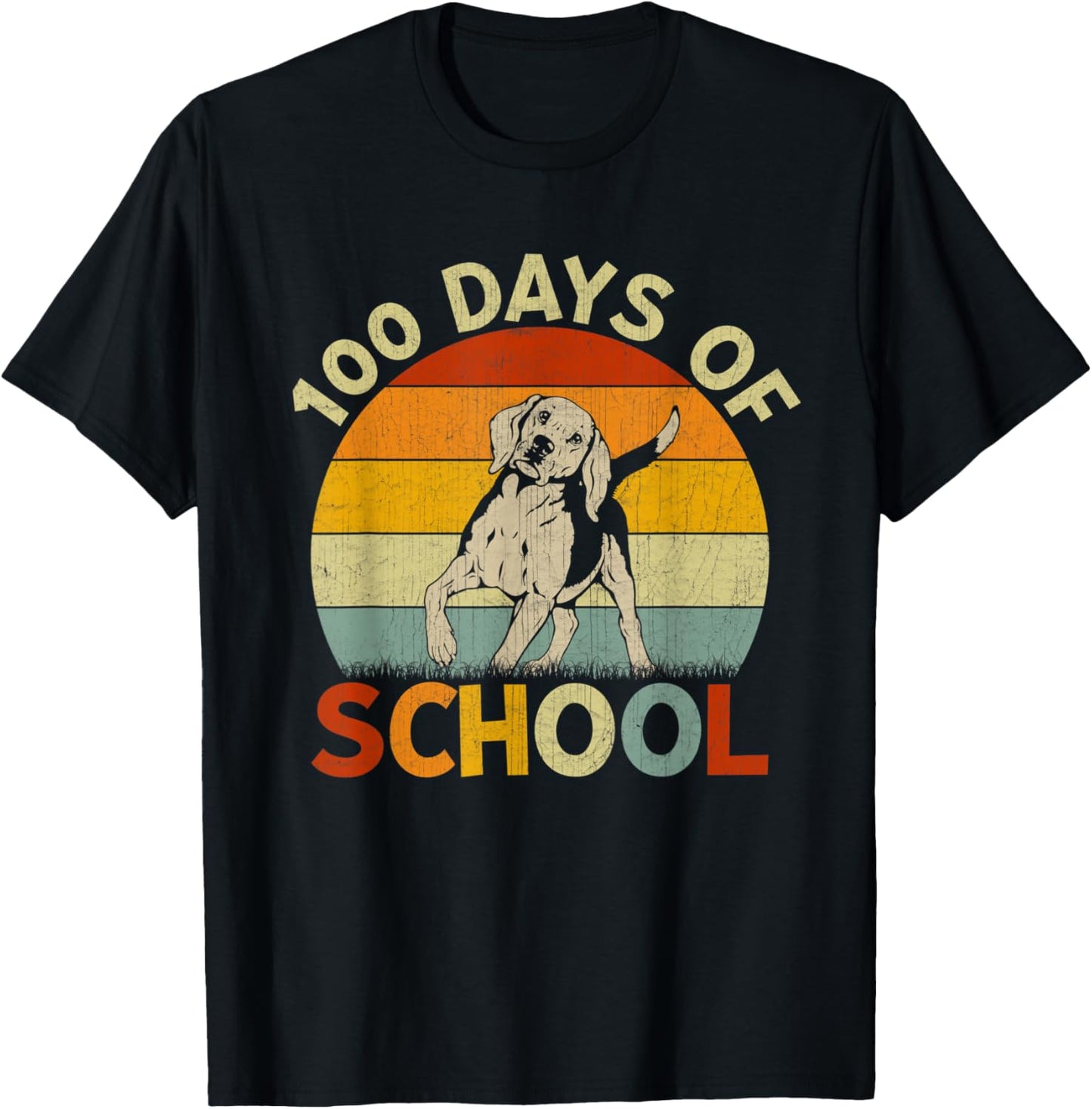 Beagle Dog Retro Boys Girls Teachers 100th Day of School T-Shirt - T-Shirt | Black