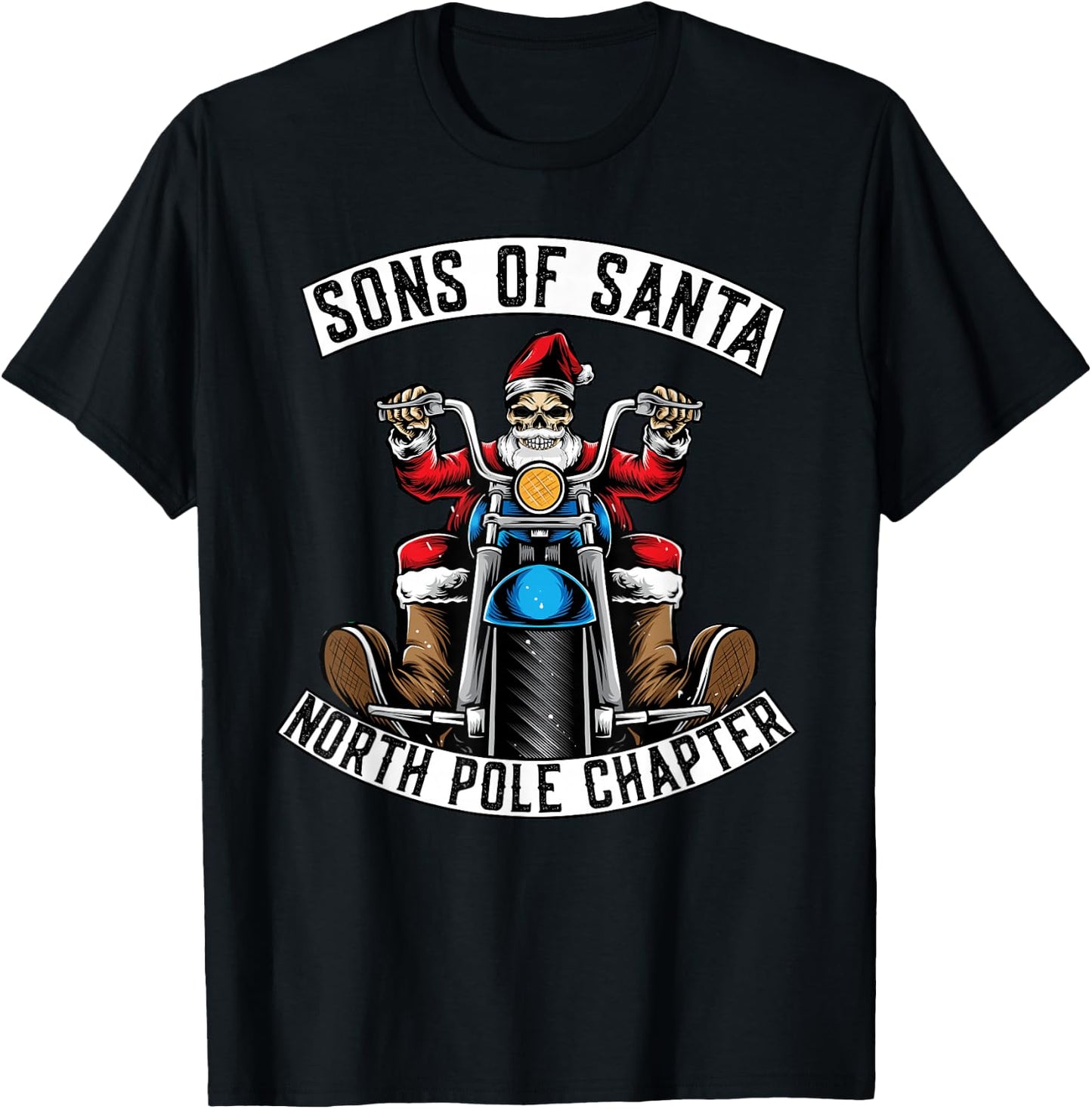 Sons Of Santa Merry Christmas Rocker Motorcycle Skeleton T-Shirt - T-Shirt | Black