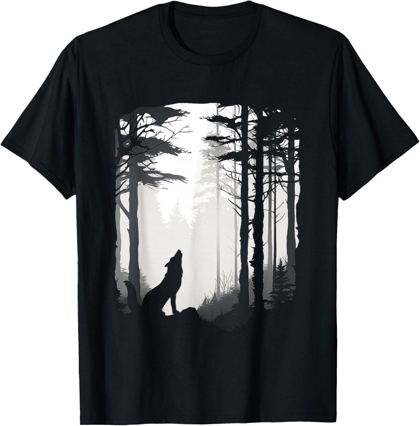 Wolf Howling Silhouette Forest Wildlife T-Shirt - T-Shirt | Black