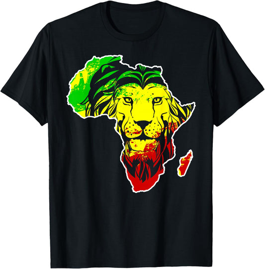 Roar Africa Map Lion Face Reggae Rasta Gift Design design T-Shirt - T-Shirt | Black