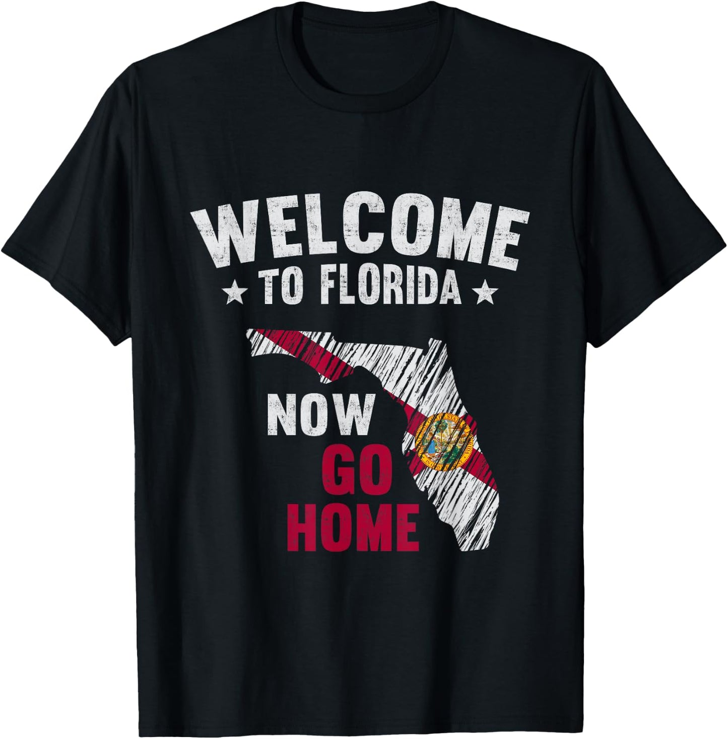 Welcome To Florida Now Go Home Florida Map Flag T-Shirt - T-Shirt | Black