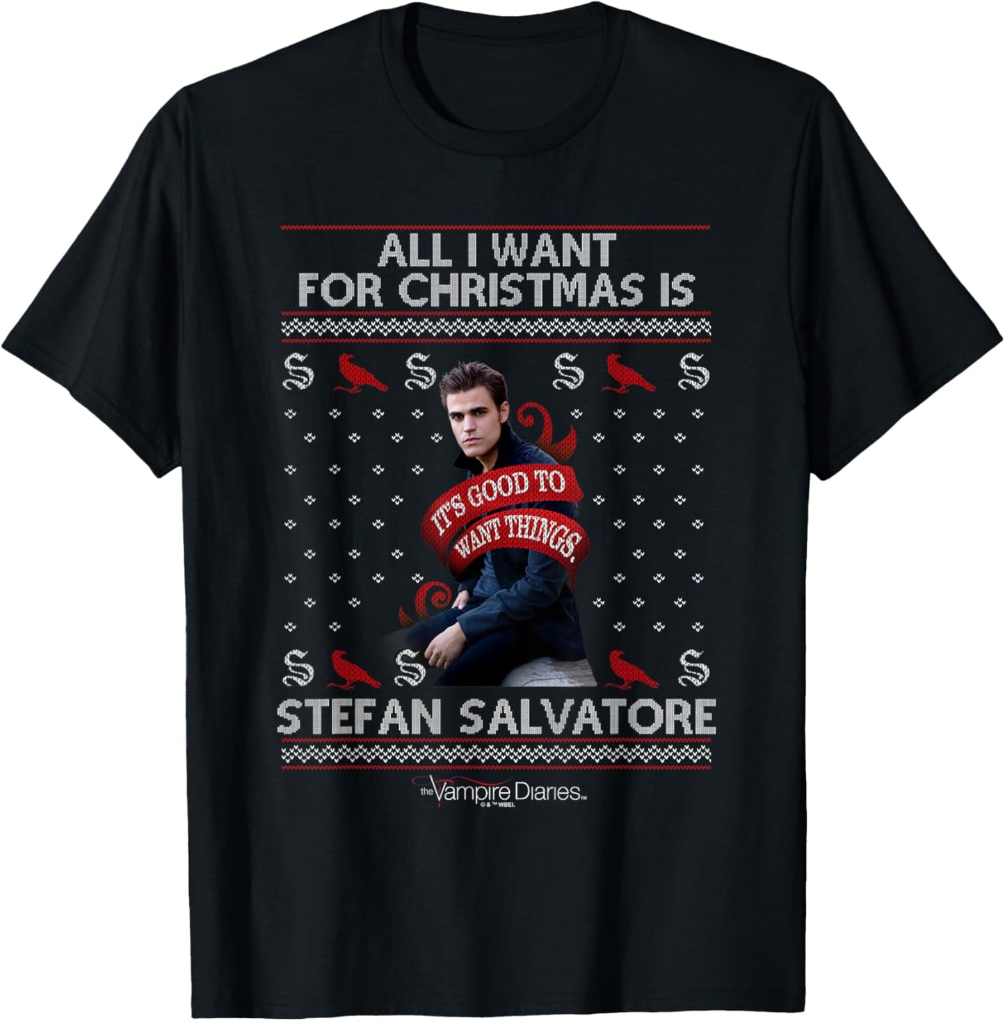 Vampire Diaries All I Want for Christmas is Stefan Salvatore T-Shirt - T-Shirt | Black