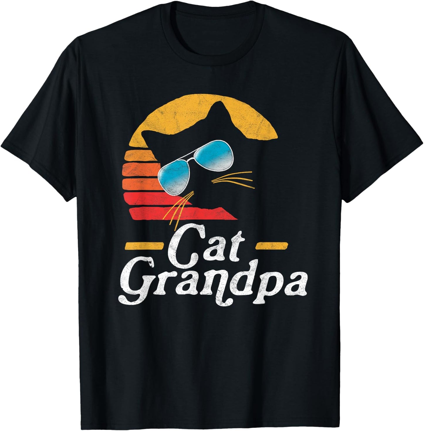 Cat Grandpa Vintage Eighties Style Cat Retro Sunglasses T-Shirt - T-Shirt | Black