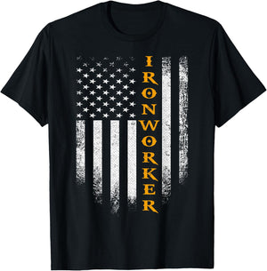 Vintage USA Ironworker American Flag Iron Worker Patriotic T-Shirt - T-Shirt | Black