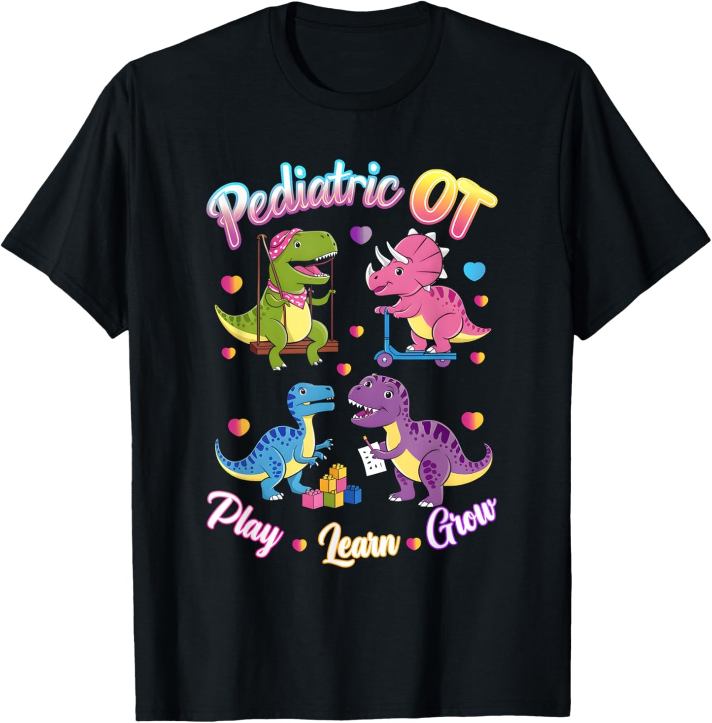 Pediatric Occupational Therapy OT Assistant Cute Dinosaur T-Shirt - T-Shirt | Black