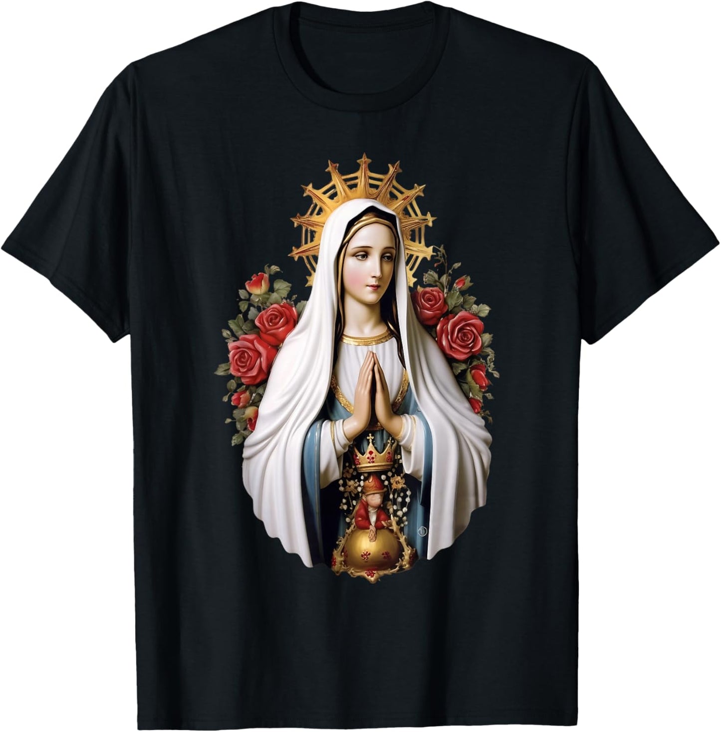 Our Lady of Fatima with Rosary Catholic Christian Faith T-Shirt - T-Shirt | Black