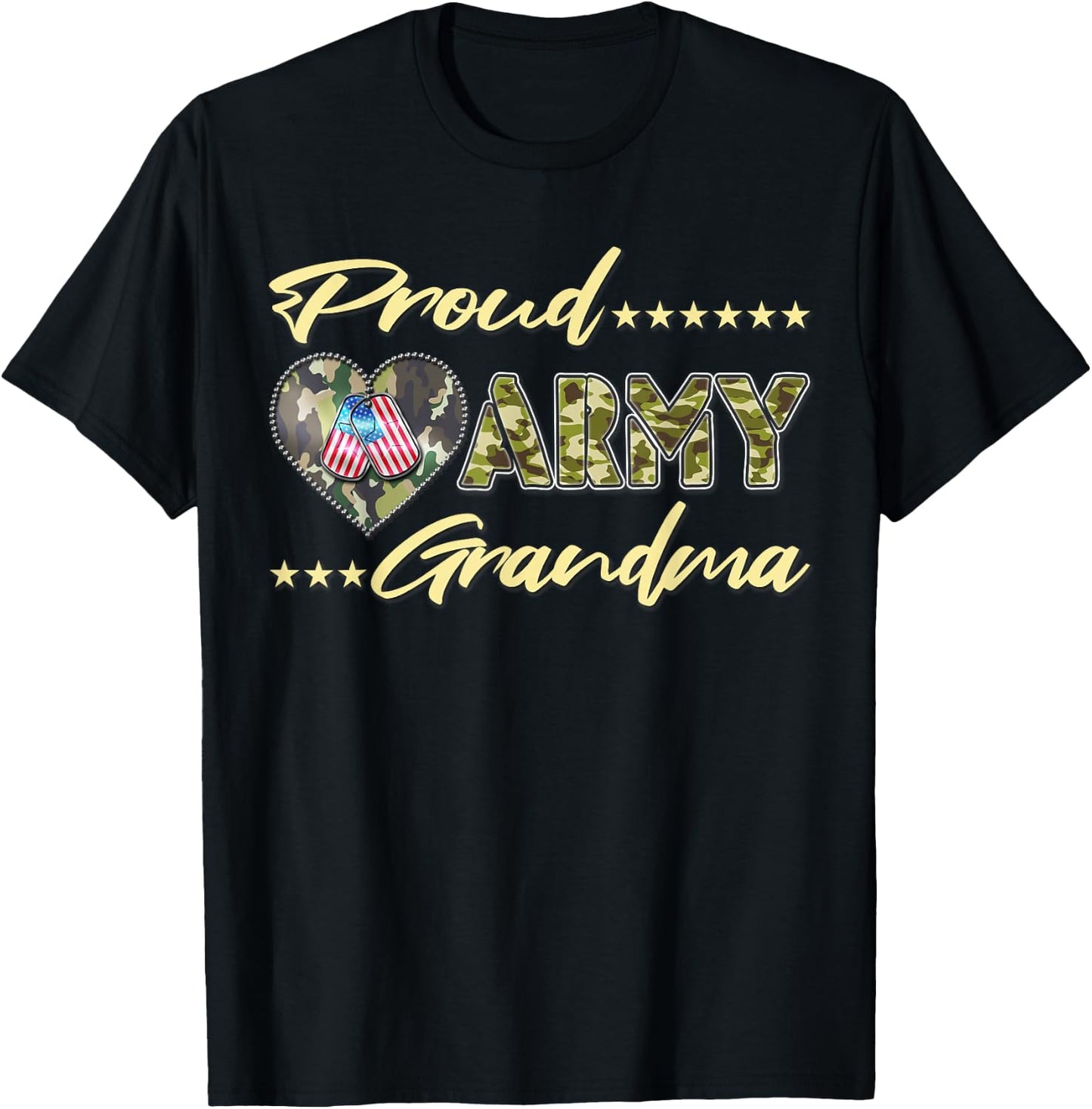 Proud Army Grandma US Flag Dog Tag Military Grandmother Gift T-Shirt - T-Shirt | Black