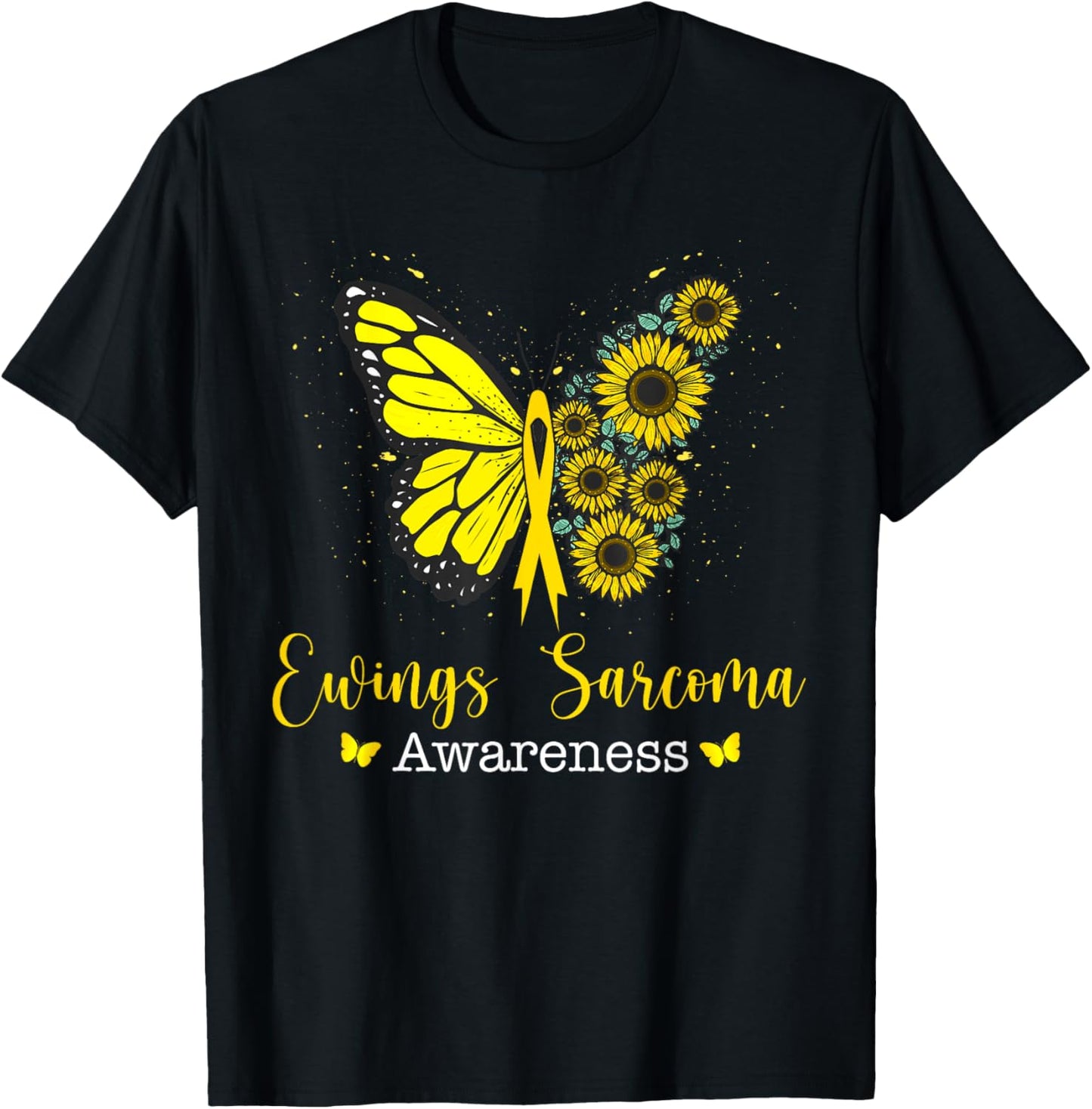 Ewings Sarcoma Cancer Awareness Butterfly & Sunflower T-Shirt - T-Shirt | Black