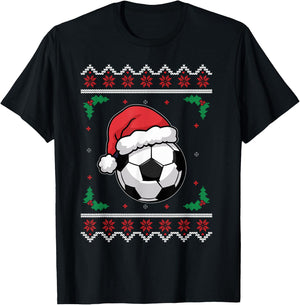 Christmas Santa Football Xmas Ugly Soccer Boys Kid Youth T-Shirt - T-Shirt | Black