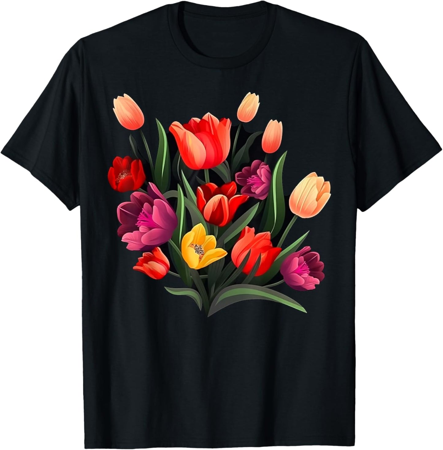 Bouquet of Tulips on Tulip flowers T-Shirt - T-Shirt | Black