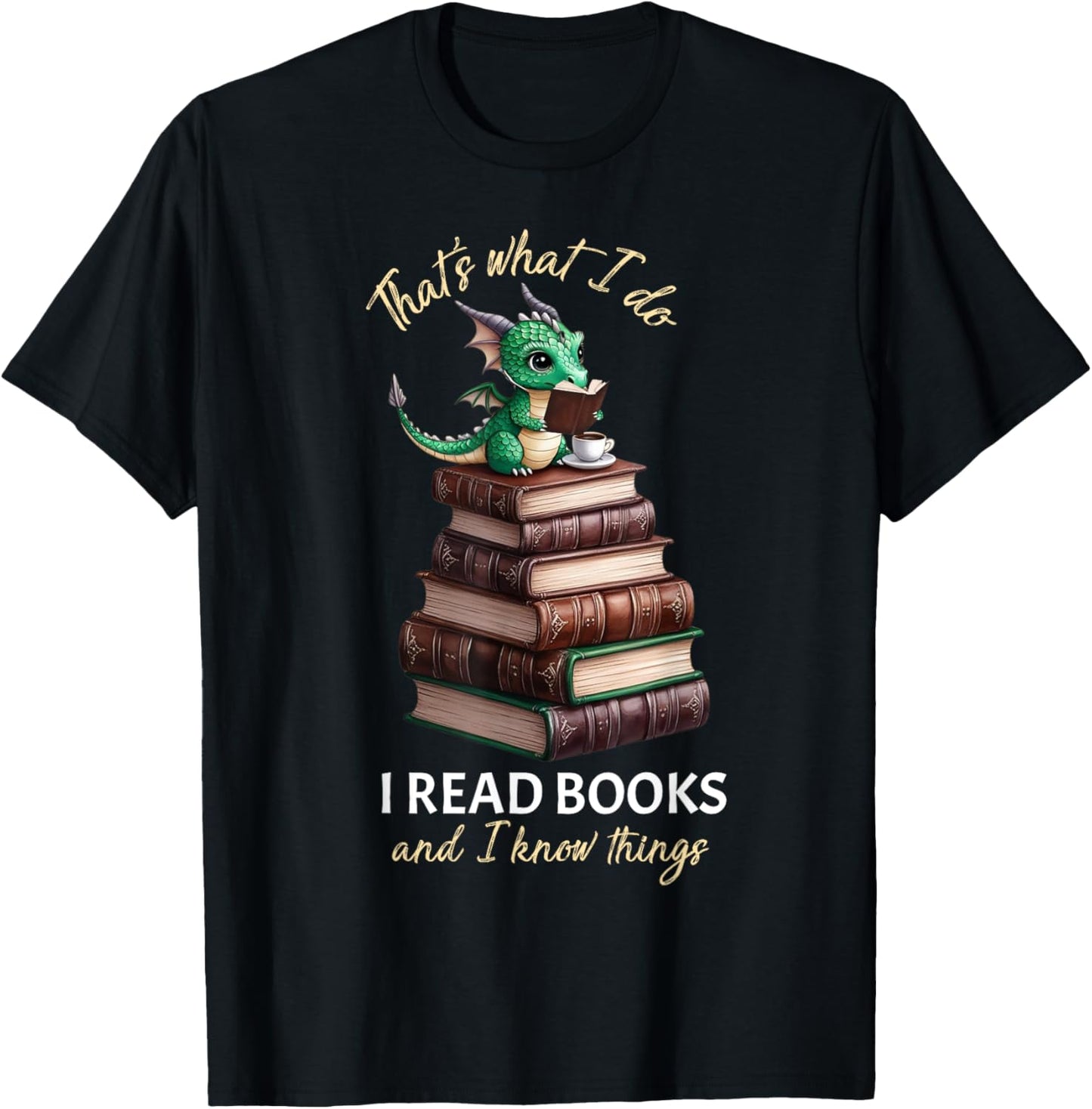 Librarian Bibliophile Dragon Coffee I read books T-Shirt - T-Shirt | Black