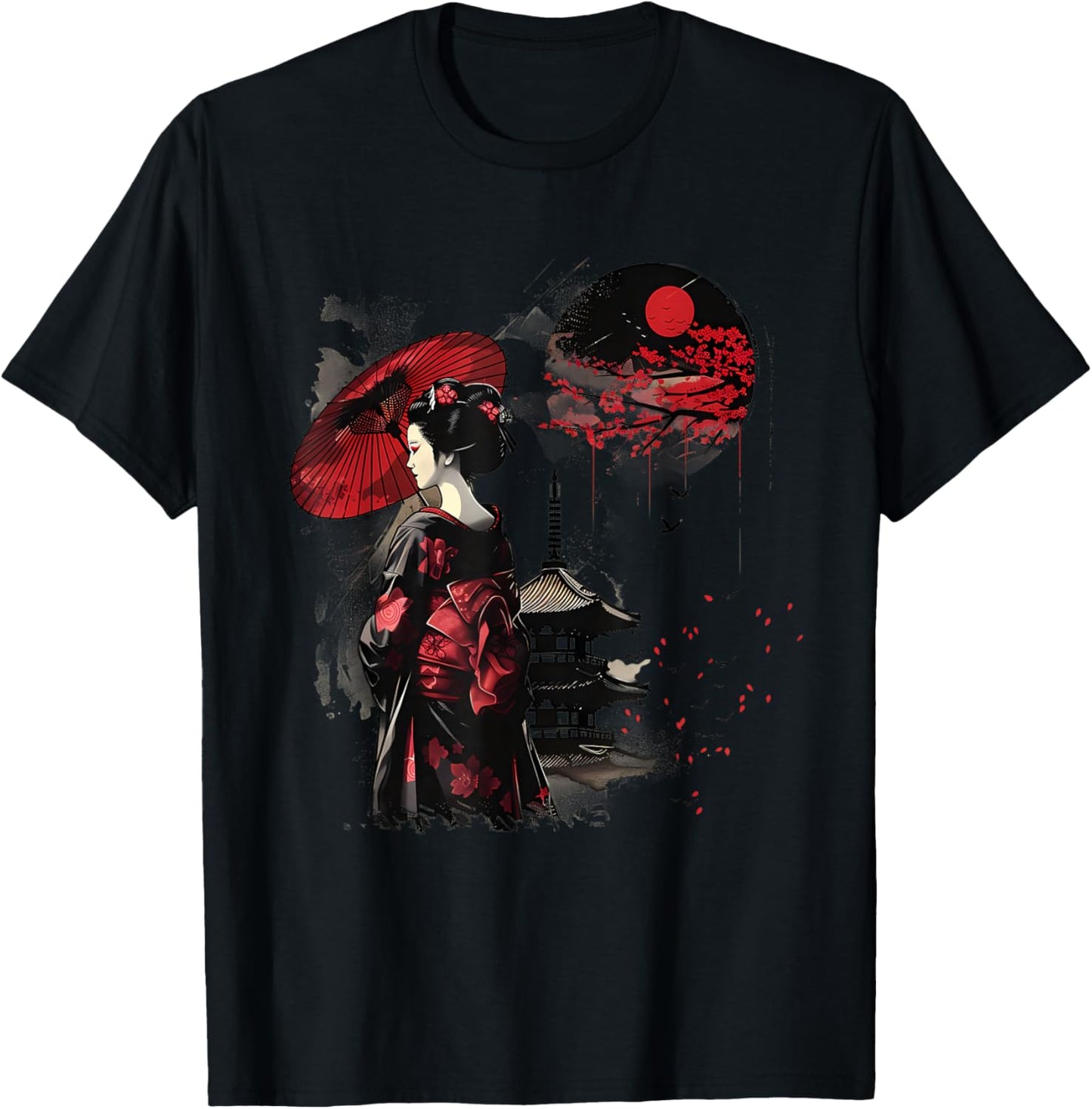 Japanische Geisha-Pagode Kimono Geisha Mädchen Traditionelle Kunst T-Shirt - T-Shirt | Black