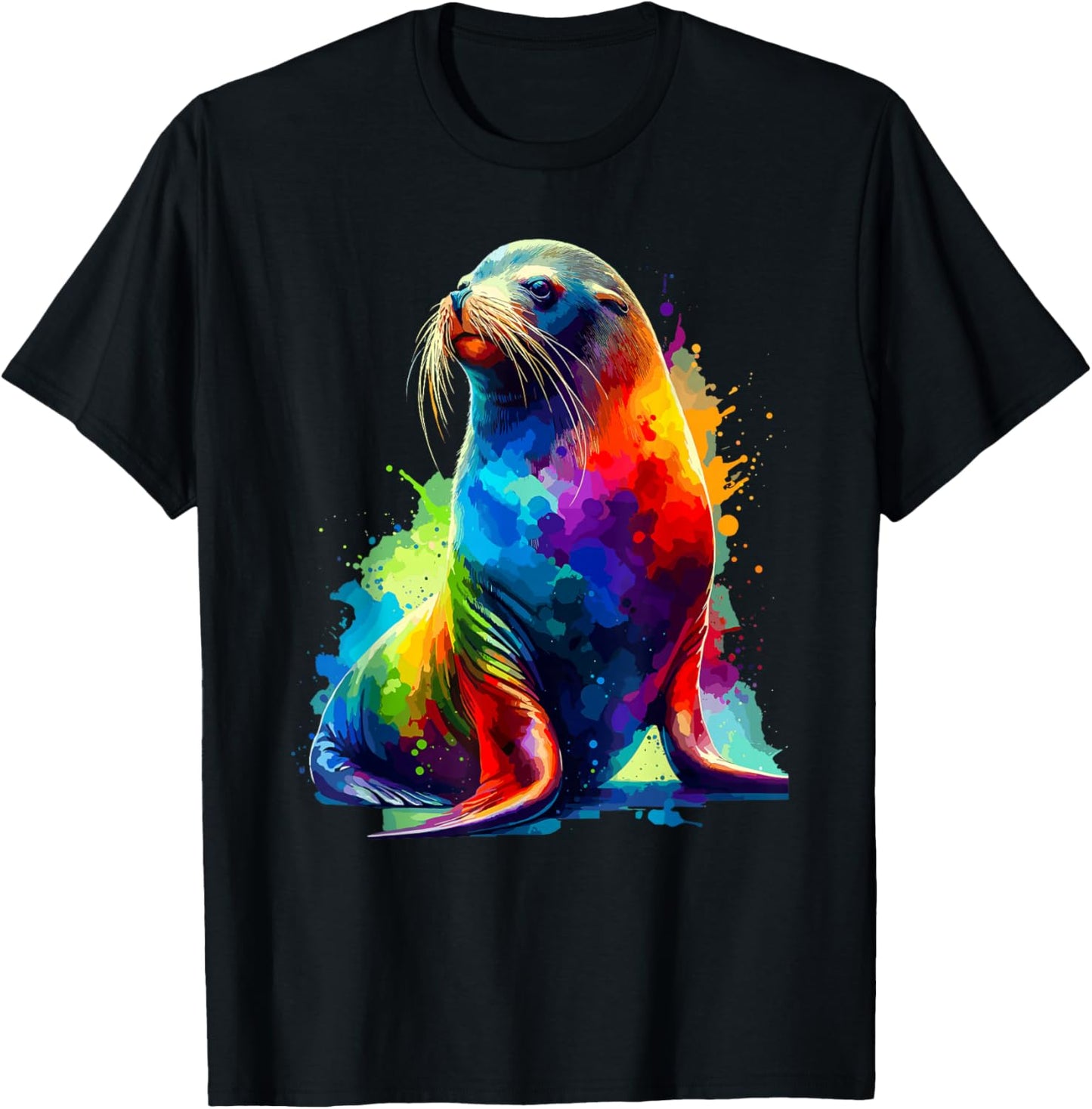 Colorful Splash Art Sea Lion Sea Lions T-Shirt - T-Shirt | Black