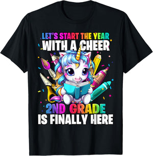 Unicorn 2nd Grade Back to School First Day of School Girls T-Shirt - T-Shirt | Black