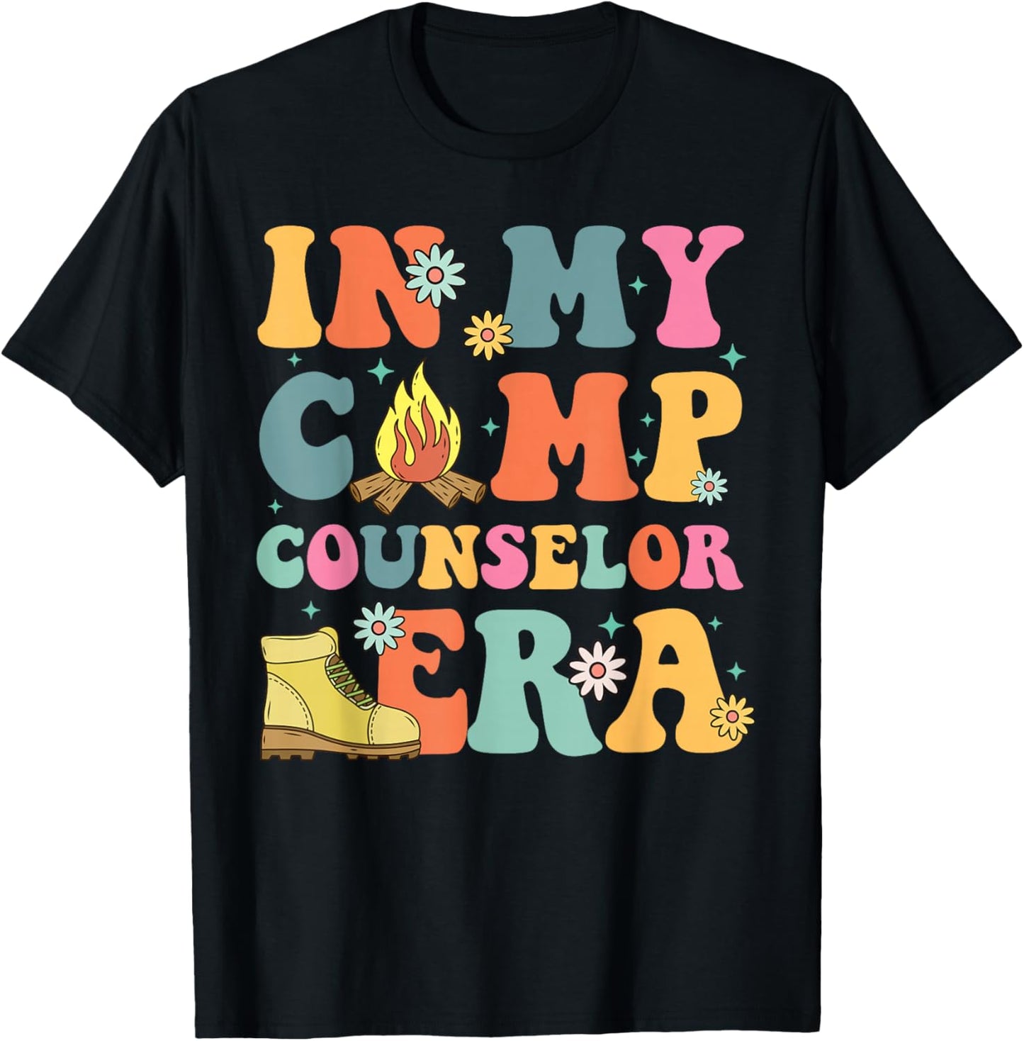 In My Camp Counselor Era Retro Groovy Summer Camp Counselor T-Shirt - T-Shirt | Black