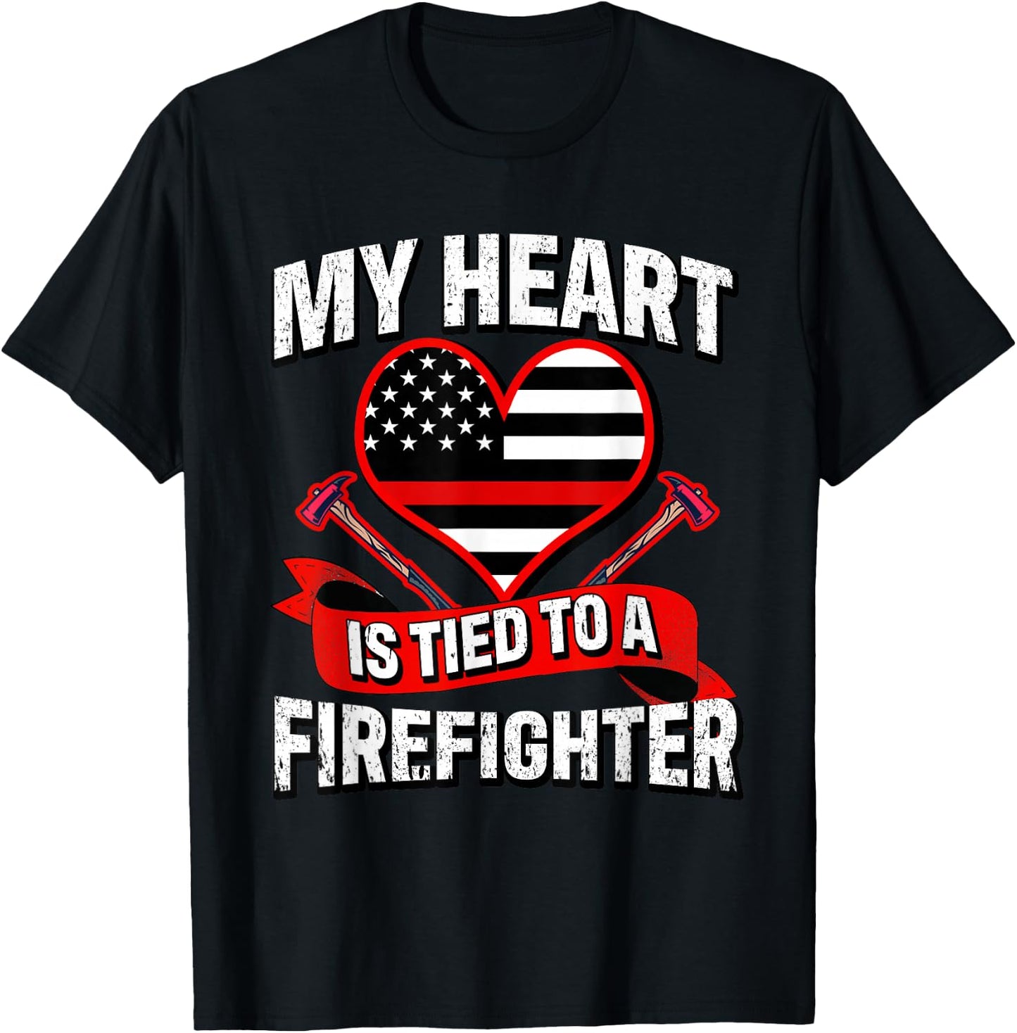 My Heart Is Tied To A Firefighter Fireman Husband & Wife T-Shirt - T-Shirt | Black
