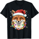 Christmas Lights Fox Santa Hat Cute Xmas Pajamas T-Shirt - T-Shirt | Black