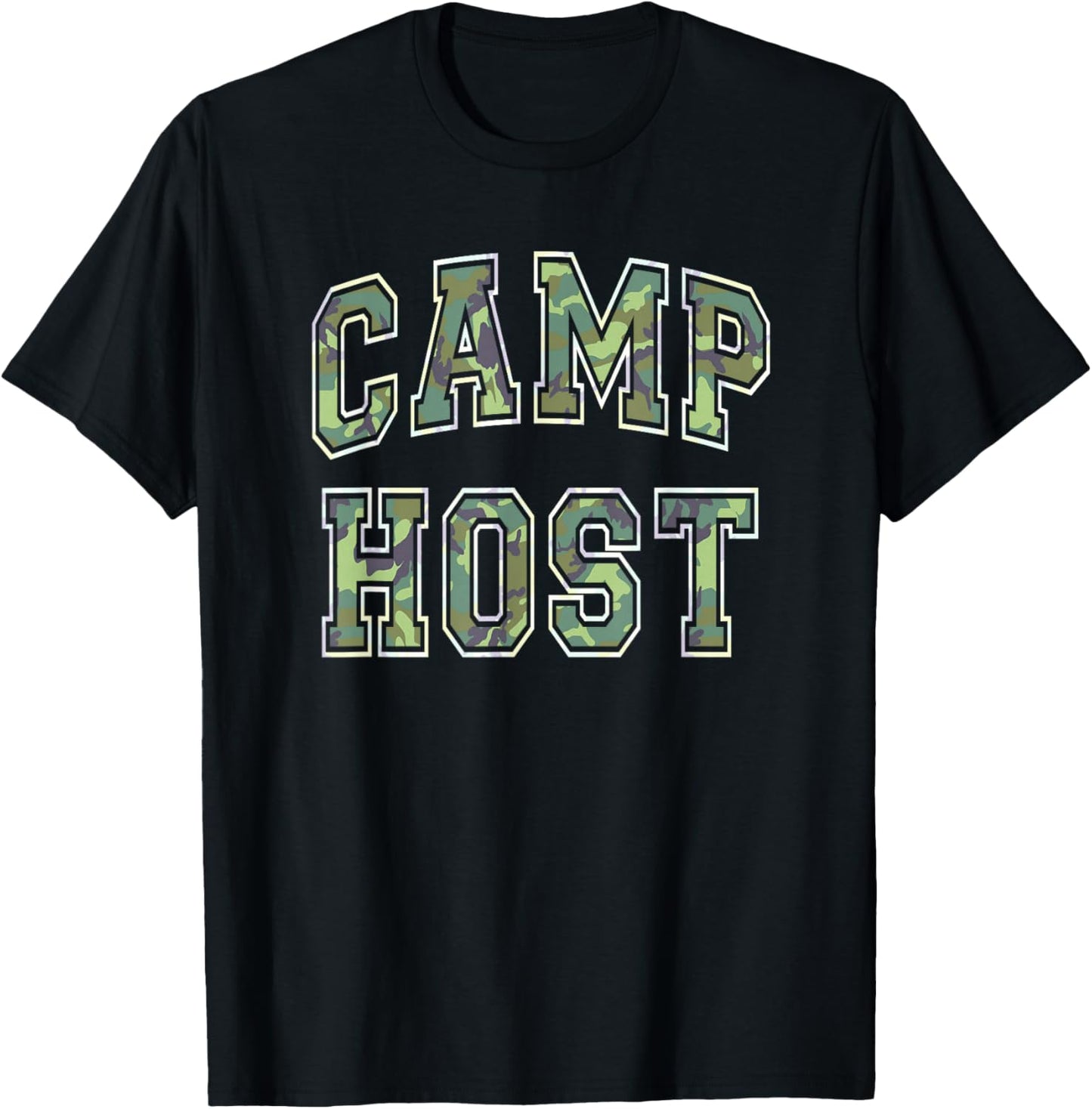 Camo CAMP HOST Summer Campfire Staff Squad Director Team T-Shirt - T-Shirt | Black