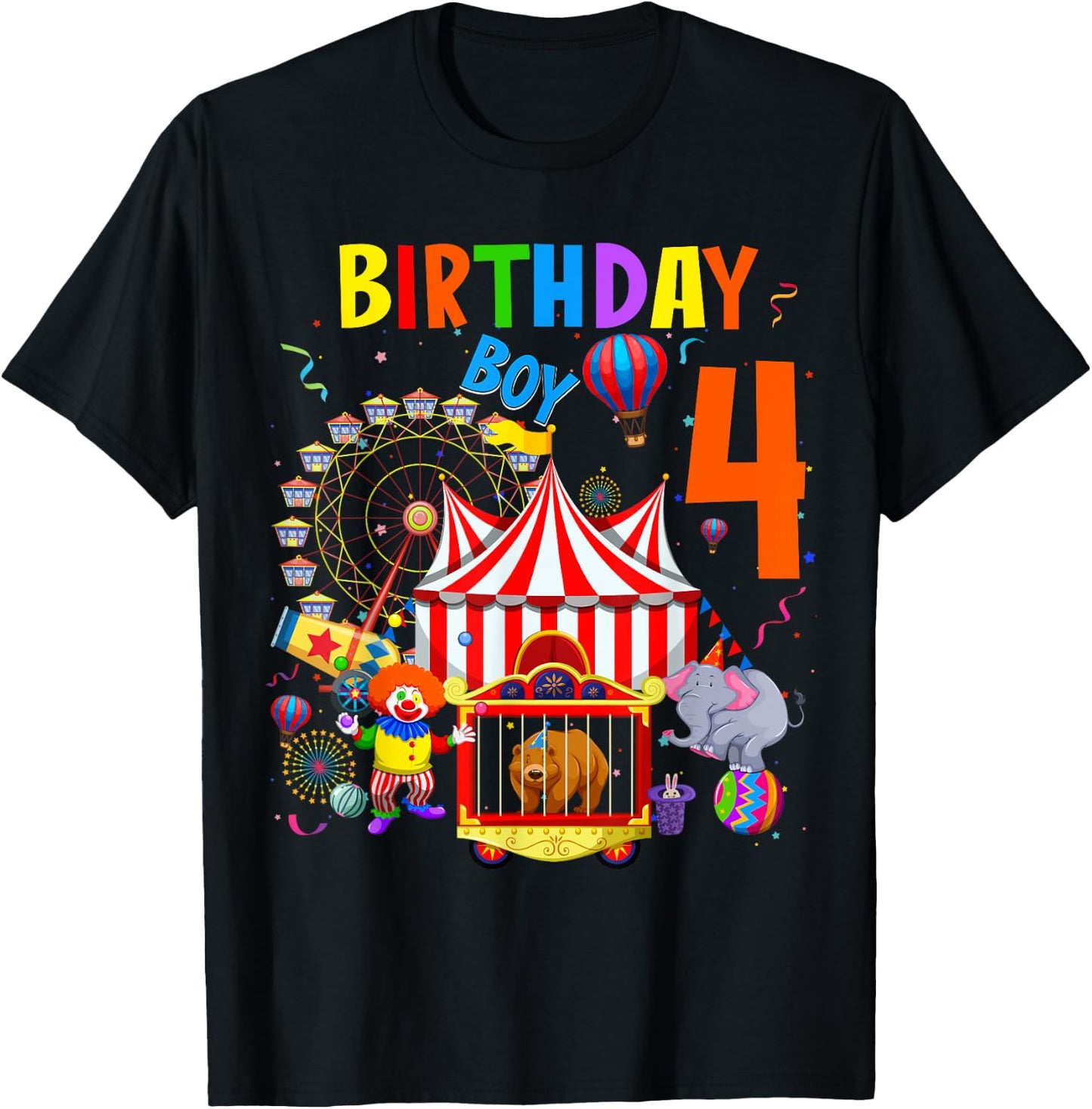 Children's 4th Birthday Boy Themes 4 Years Old Circus T-Shirt - T-Shirt | Black