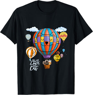 Fun Cats On Hot Air Balloons Men Women T-Shirt - T-Shirt | Black