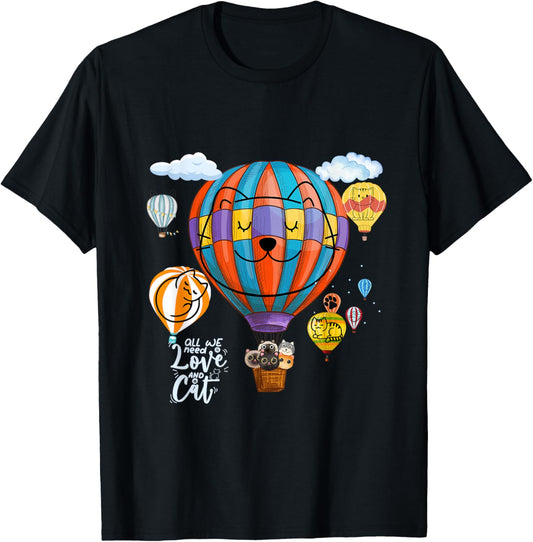 Fun Cats On Hot Air Balloons Men Women T-Shirt - T-Shirt | Black