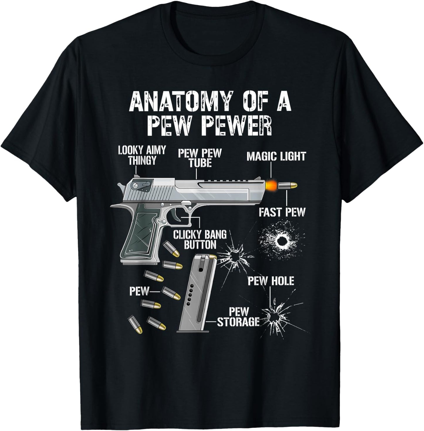 Anatomy of a Pew Pewer Funny Pistols 9 mm Sports Shooters T-Shirt - T-Shirt | Black
