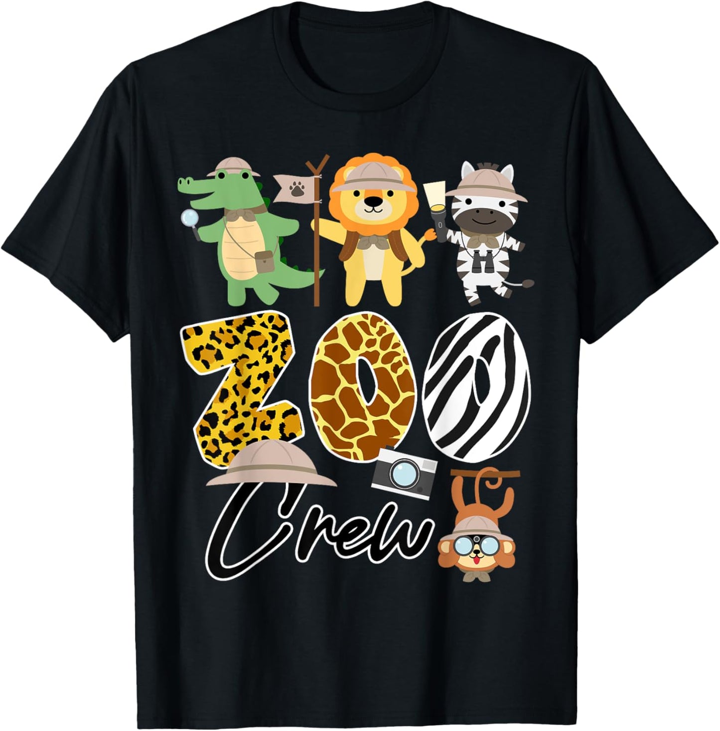 Wildlife Zoo Crew with Giraffe, Zebra, and Lion T-Shirt - T-Shirt | Black