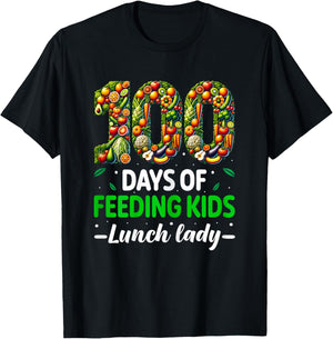 100 Days of Feeding Kids School Lunch Lady 100th Day School T-Shirt - T-Shirt | Black