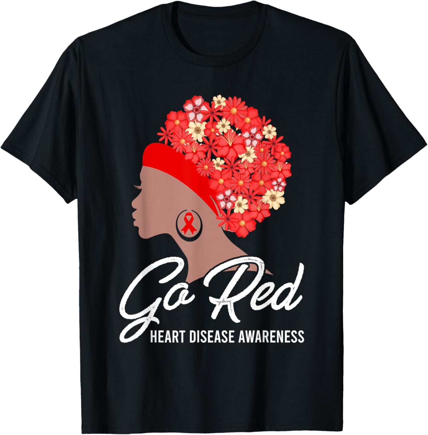 African American Women Heart Disease Awareness Ribbon Go Red T-Shirt - T-Shirt | Black