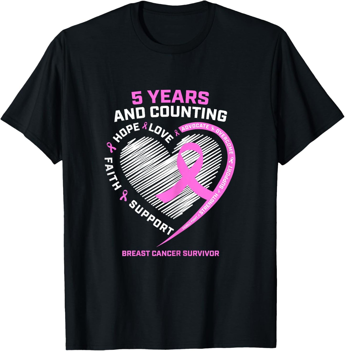 5 Year Breast Cancer Survivor Shirt 5 Years Cancer Free T-Shirt - T-Shirt | Black