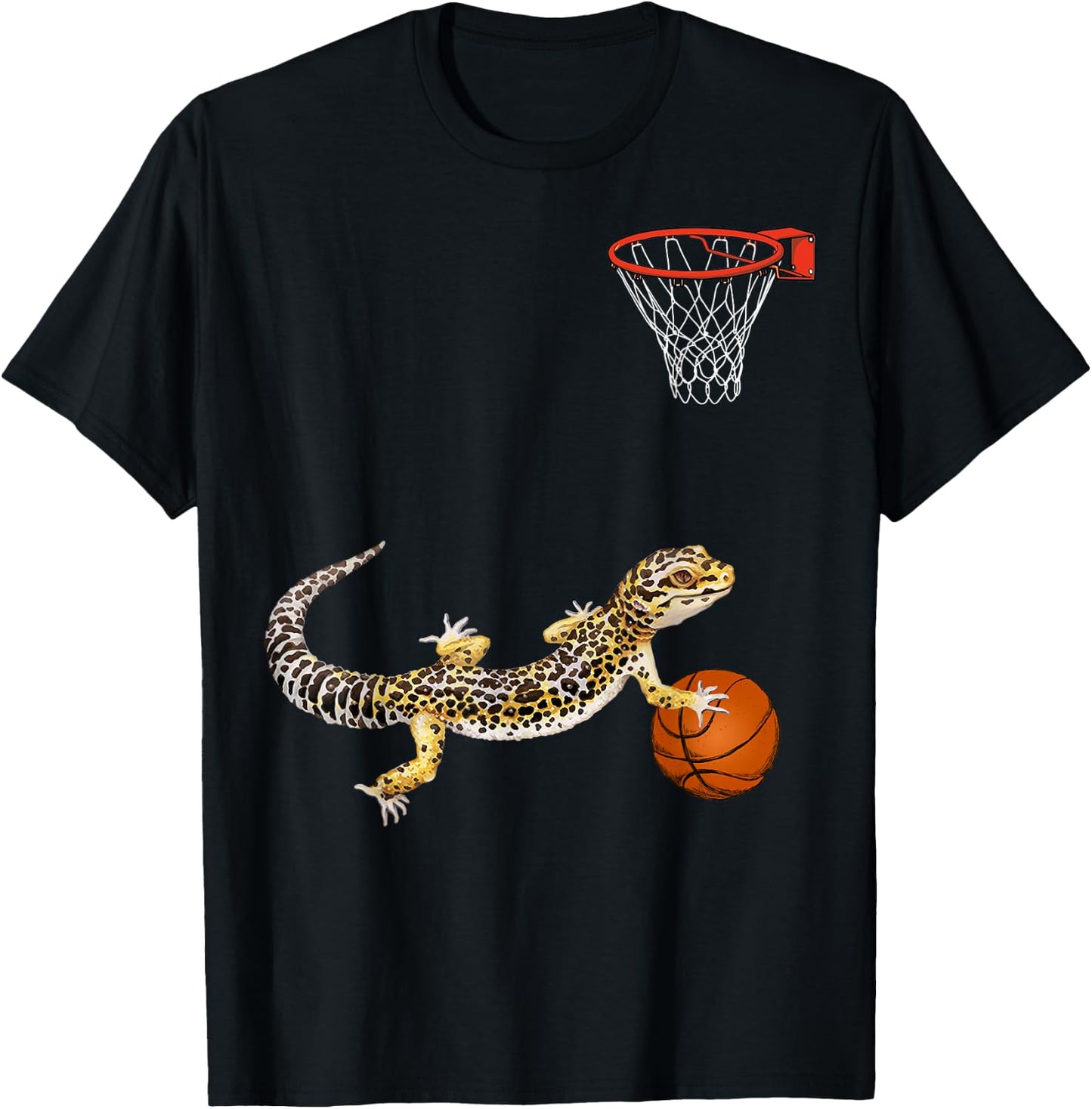 Leopard Gecko Playing Sports Lizard & Reptiles Basketball T-Shirt - T-Shirt | Black