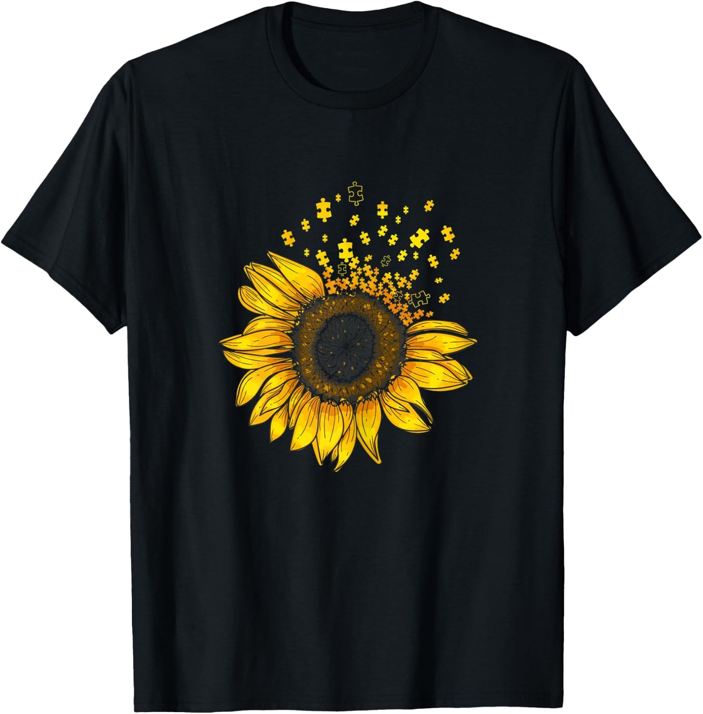 Sunflower Puzzle Pieces Autism Awareness For Mom Teacher T-Shirt - T-Shirt | Black