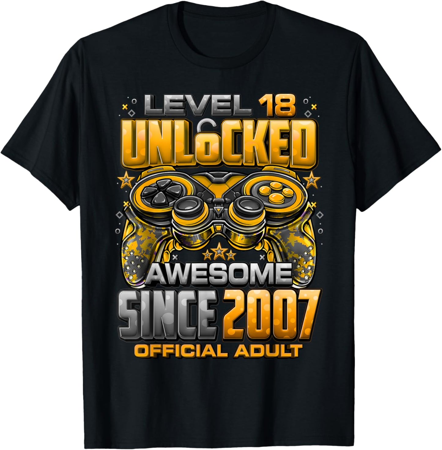 Level 18 Unlocked Awesome Since 2007 18th Birthday Gaming T-Shirt - T-Shirt | Black