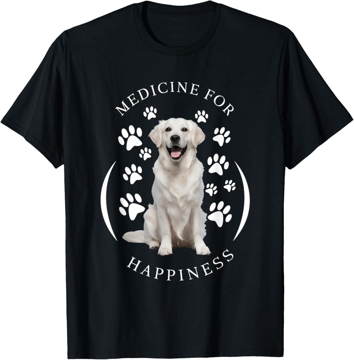 Cute English Cream Golden White Retriever Gifts Medicine for Happiness Dog Women Men Kids Cute Puppy Funny Black Classic Animal Print Short Sleeve T-Shirt - T-Shirt | Black