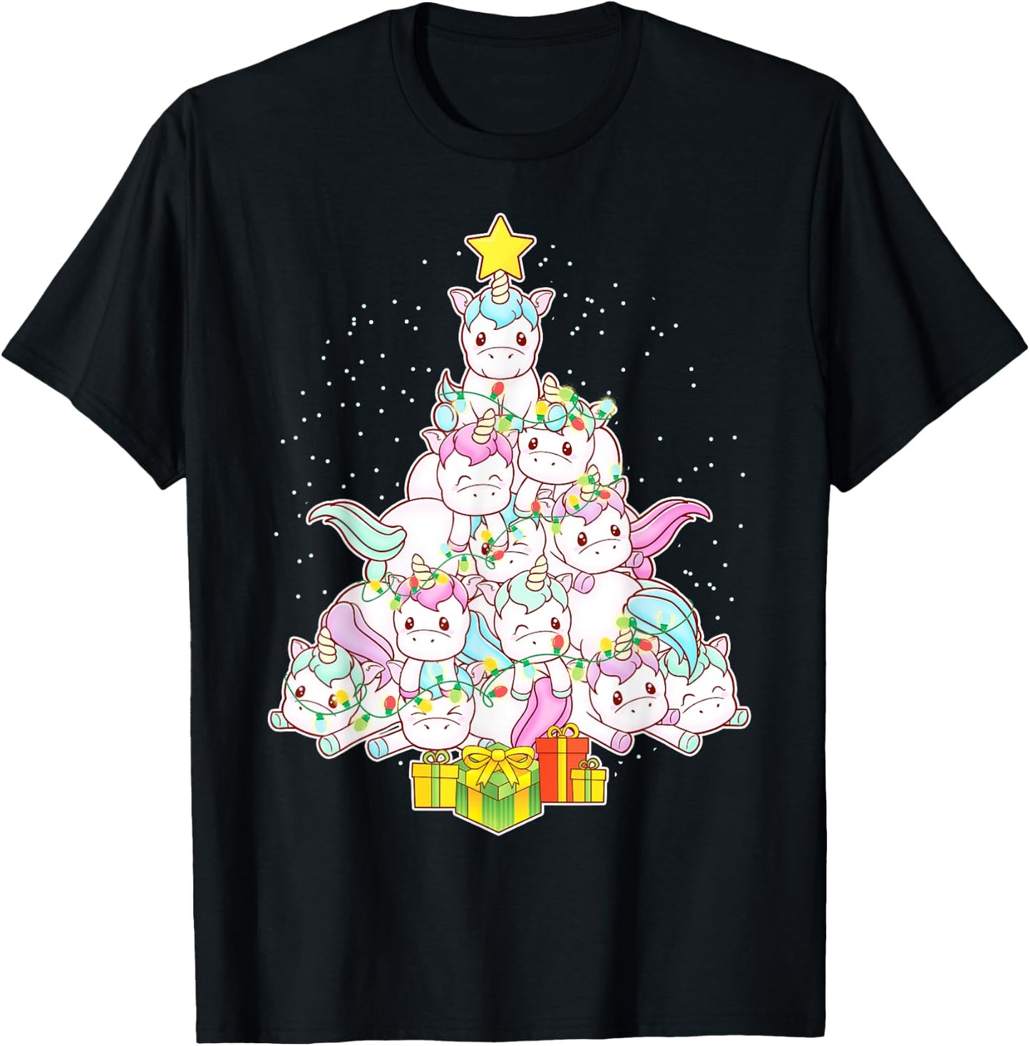 Unicorns Christmas Tree Unicorn Cute Girls Women Mom Kids T-Shirt - T-Shirt | Black