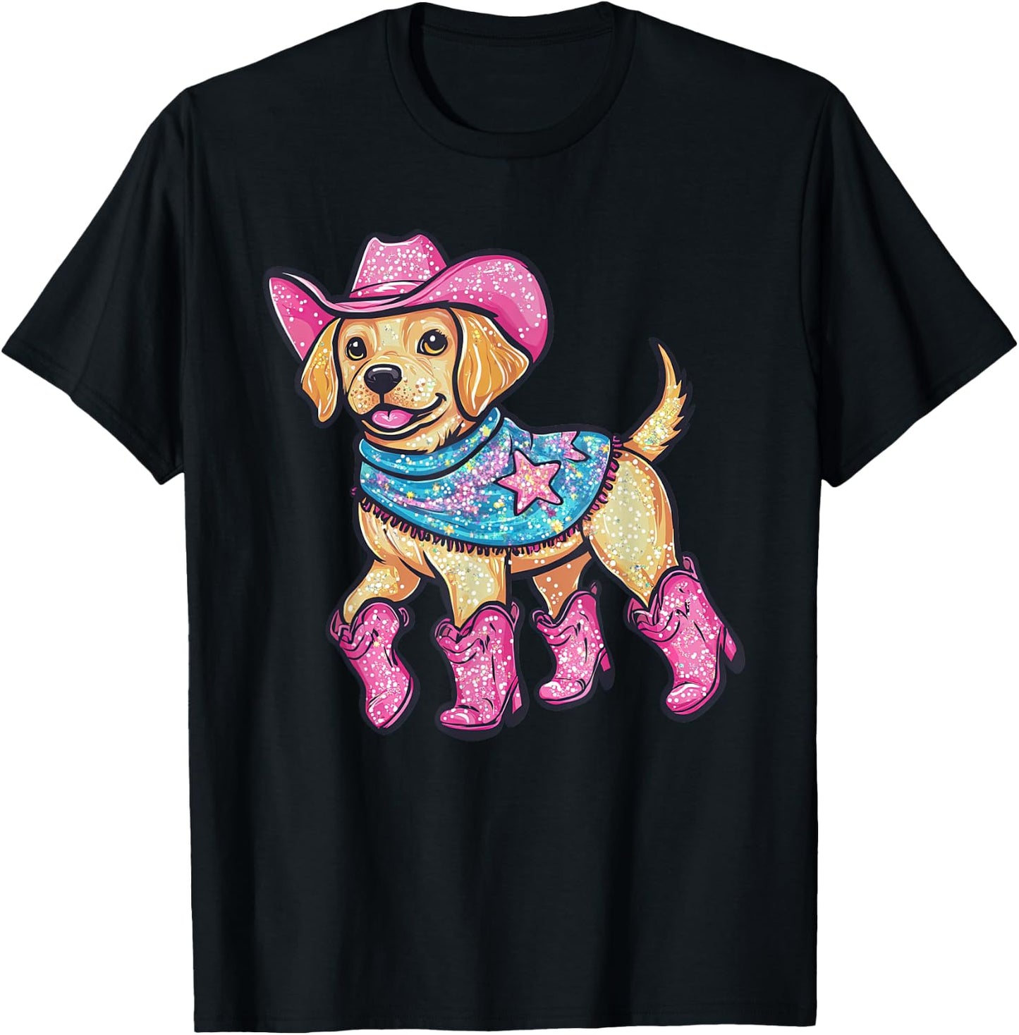 Cute Dog In Pink Cowboy Hat Boots Western Cowgirl Dog Lover T-Shirt - T-Shirt | Black