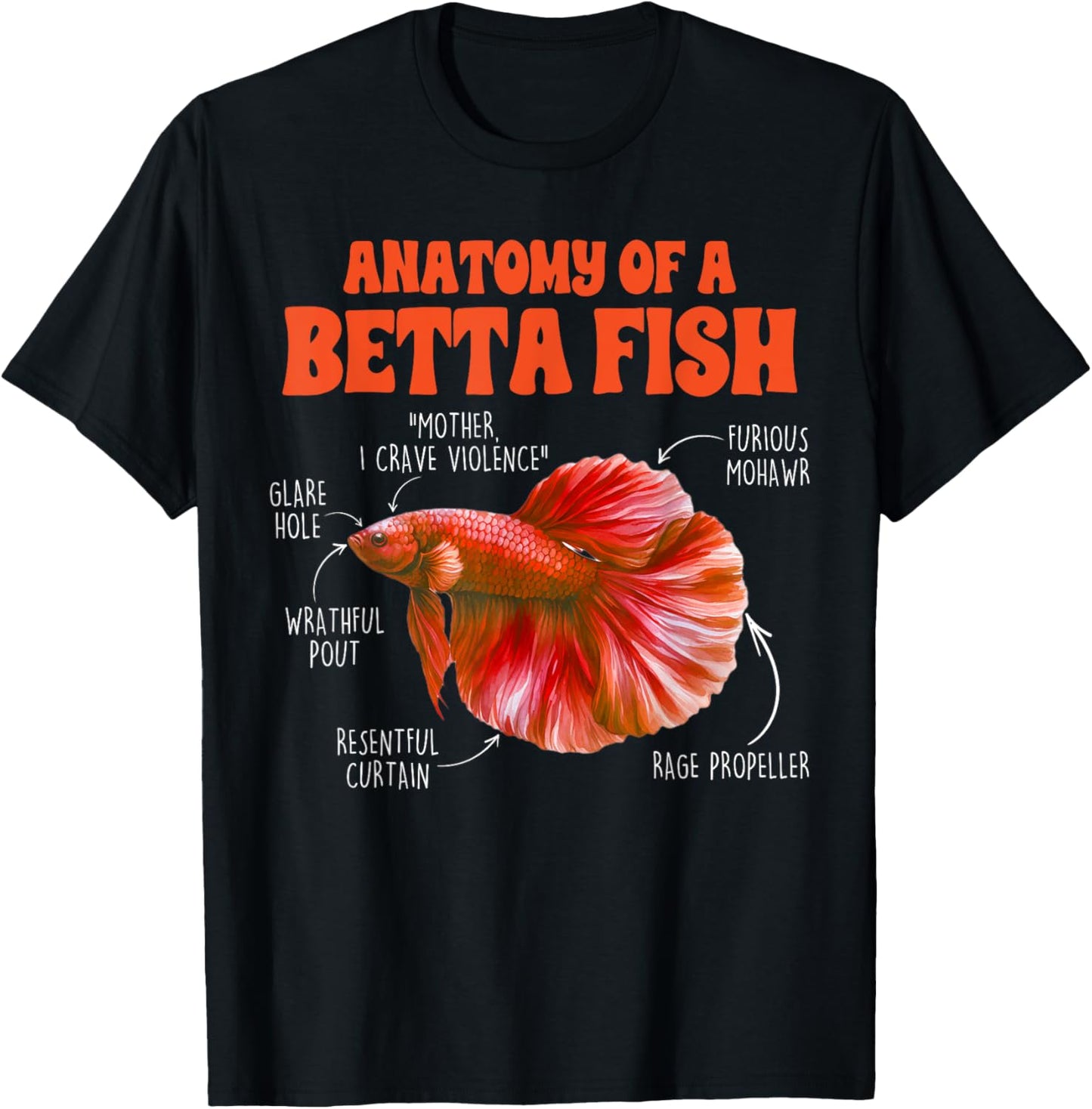 Betta Fish Fishkeeper Aquarium Anatomy Of A Betta Fish T-Shirt - T-Shirt | Black