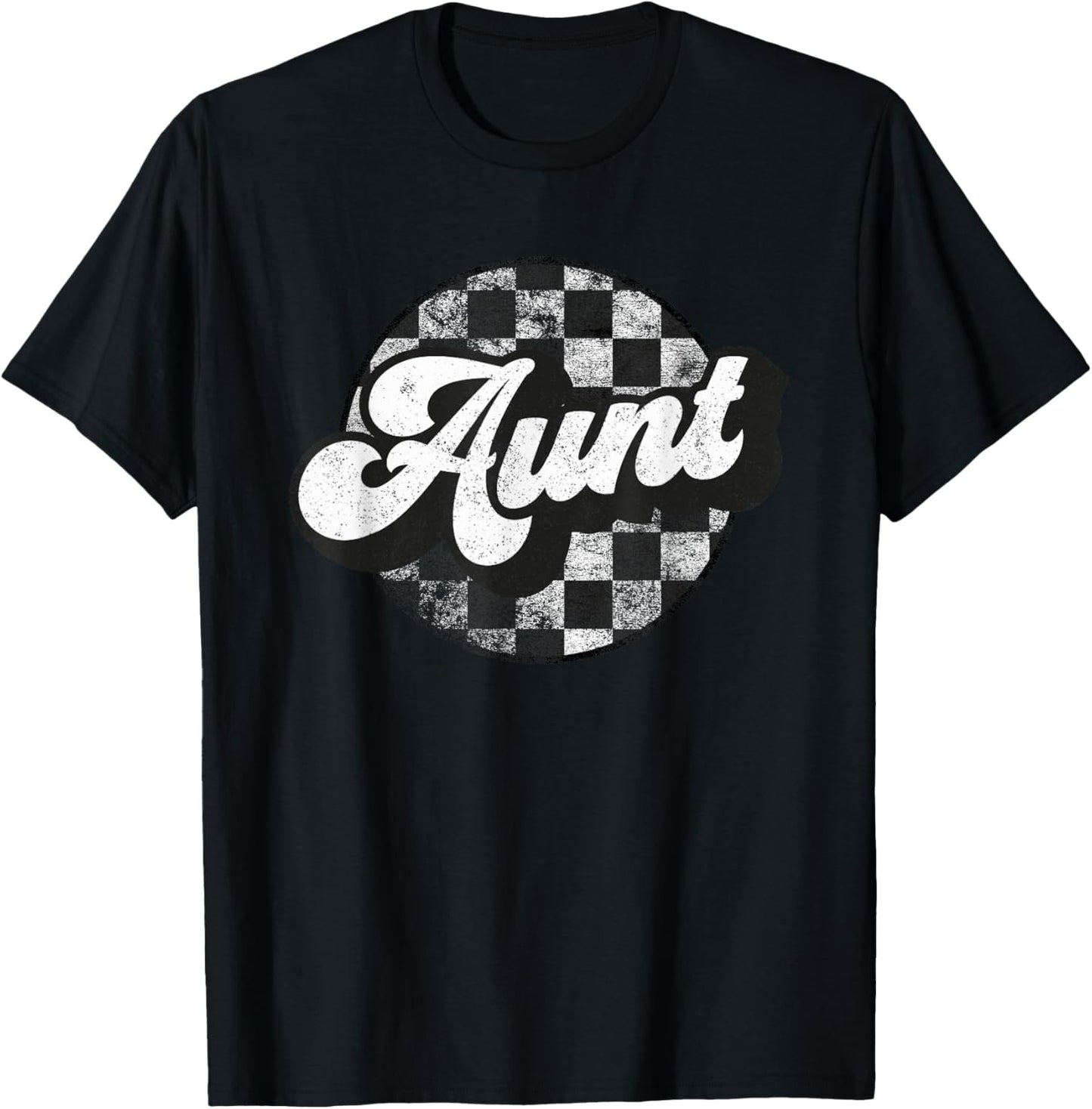 Funny Retro Checkered Aunt Race Vintage Matching Family Race T-Shirt - T-Shirt | Black