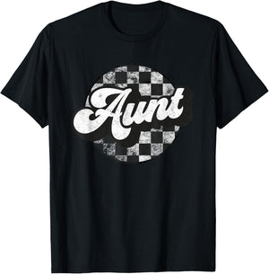 Funny Retro Checkered Aunt Race Vintage Matching Family Race T-Shirt - T-Shirt | Black