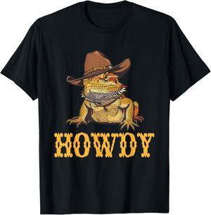 Bearded Dragon Howdy Cowboy T-Shirt - T-Shirt | Black