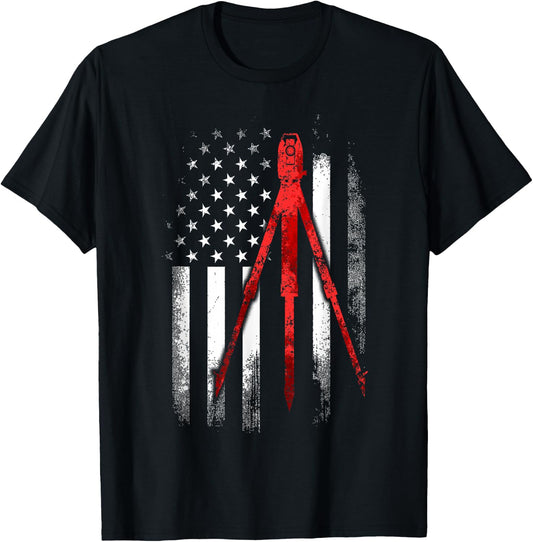 Land Surveying Flag Tool USA Funny Surveyor Gifts T-Shirt - T-Shirt | Black