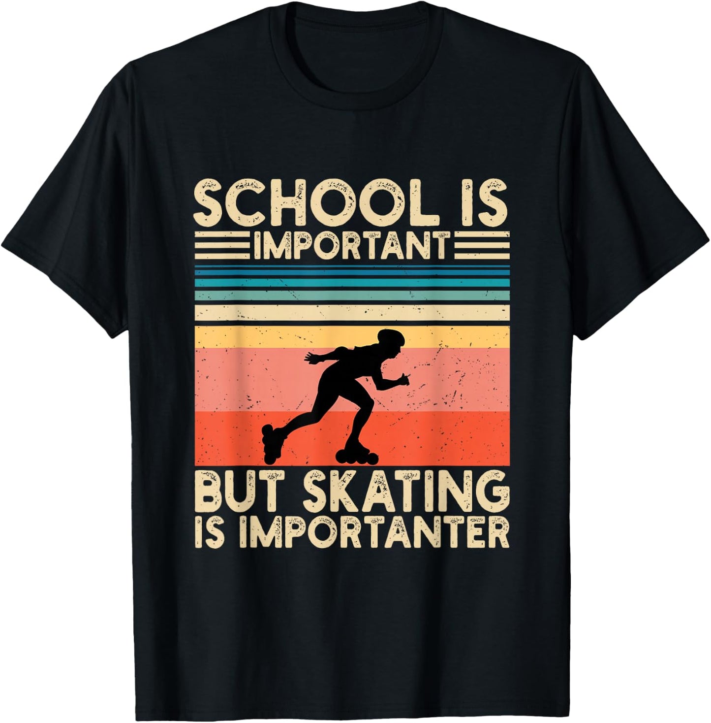 School Is Important But Skating Is Importanter Funny Skating T-Shirt - T-Shirt | Black
